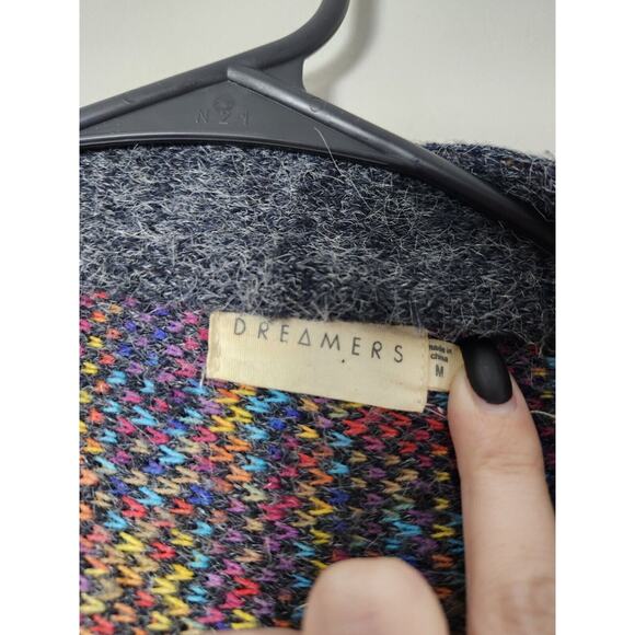 Dreamers Knit Cardigan Sweater‎ Size Medium Gray Boho Aztec Waterfall Open - Picture 2 of 5